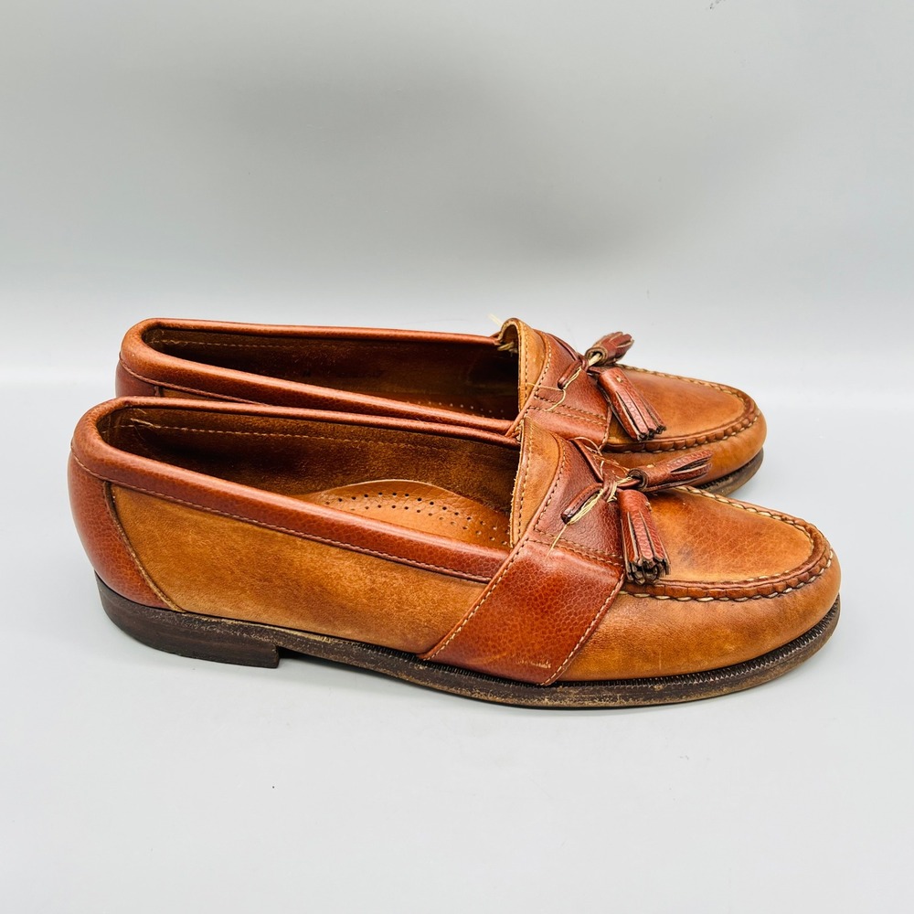 Cole Haan Tassel Loafers Mens 7.5 Brown Leather Kiltie Slip On Made in USA